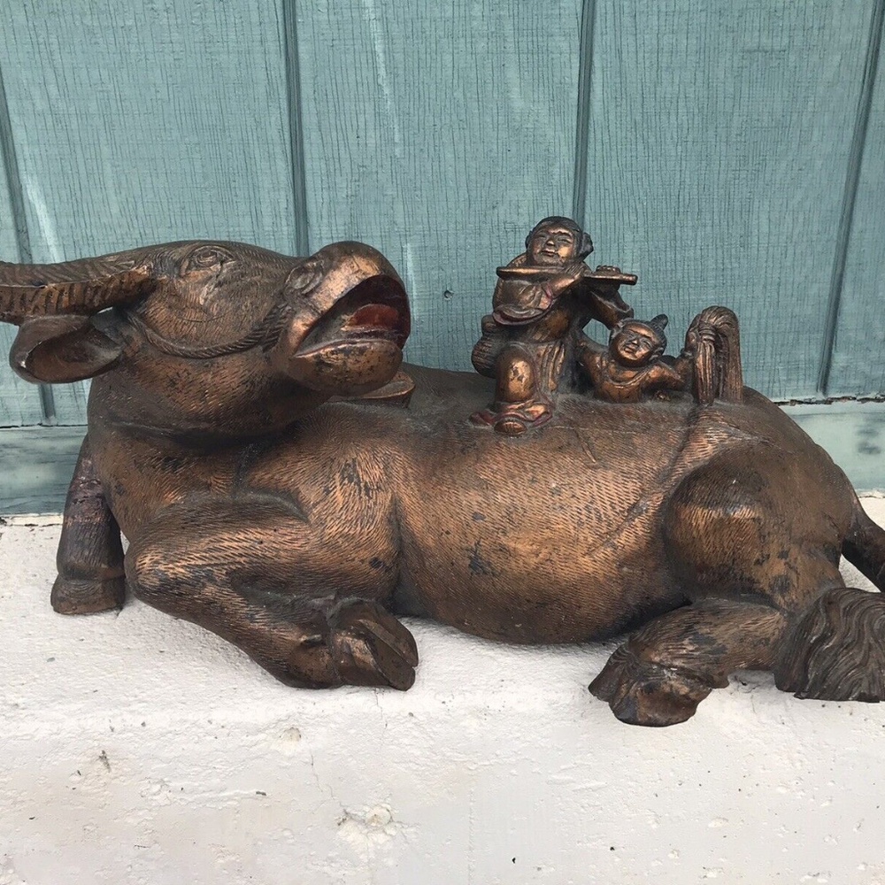Scarce Antique Chinese Lucky Fengshui Buffalo Bull Figurine Sculpture Harvard